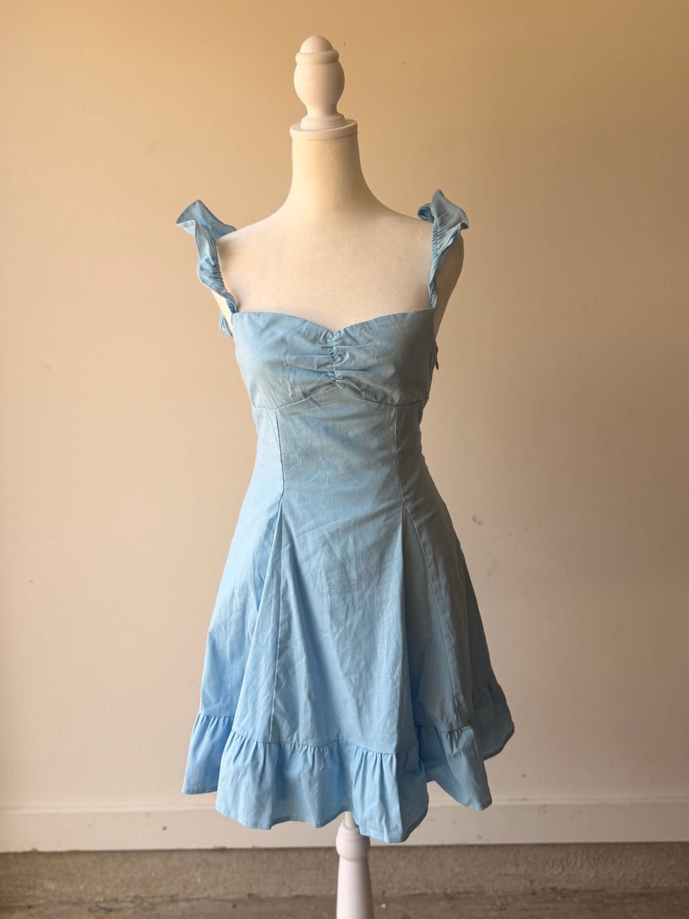 Hello Molly Sky Blue Ruffle Strap Mini Dress